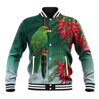 New Zealand Parakeet Bird Baseball Jacket With Kakabeak Flowers LT05 Unisex Teal - Polynesian Pride