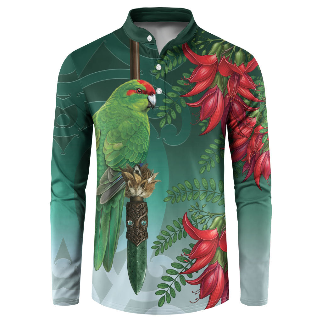 New Zealand Parakeet Bird Button Sweatshirt With Kakabeak Flowers