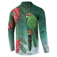 New Zealand Parakeet Bird Button Sweatshirt With Kakabeak Flowers LT05 - Polynesian Pride