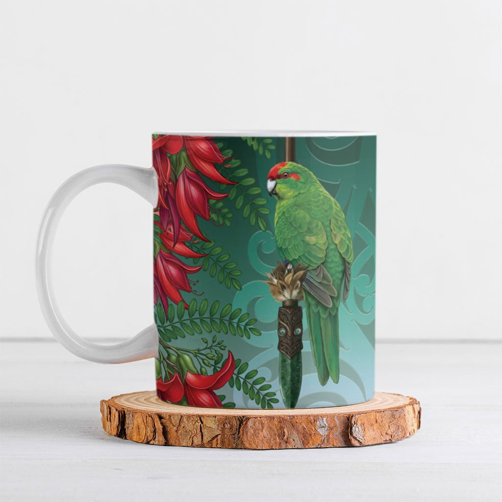 New Zealand Parakeet Bird Ceramic Mug With Kakabeak Flowers LT05 Teal - Polynesian Pride