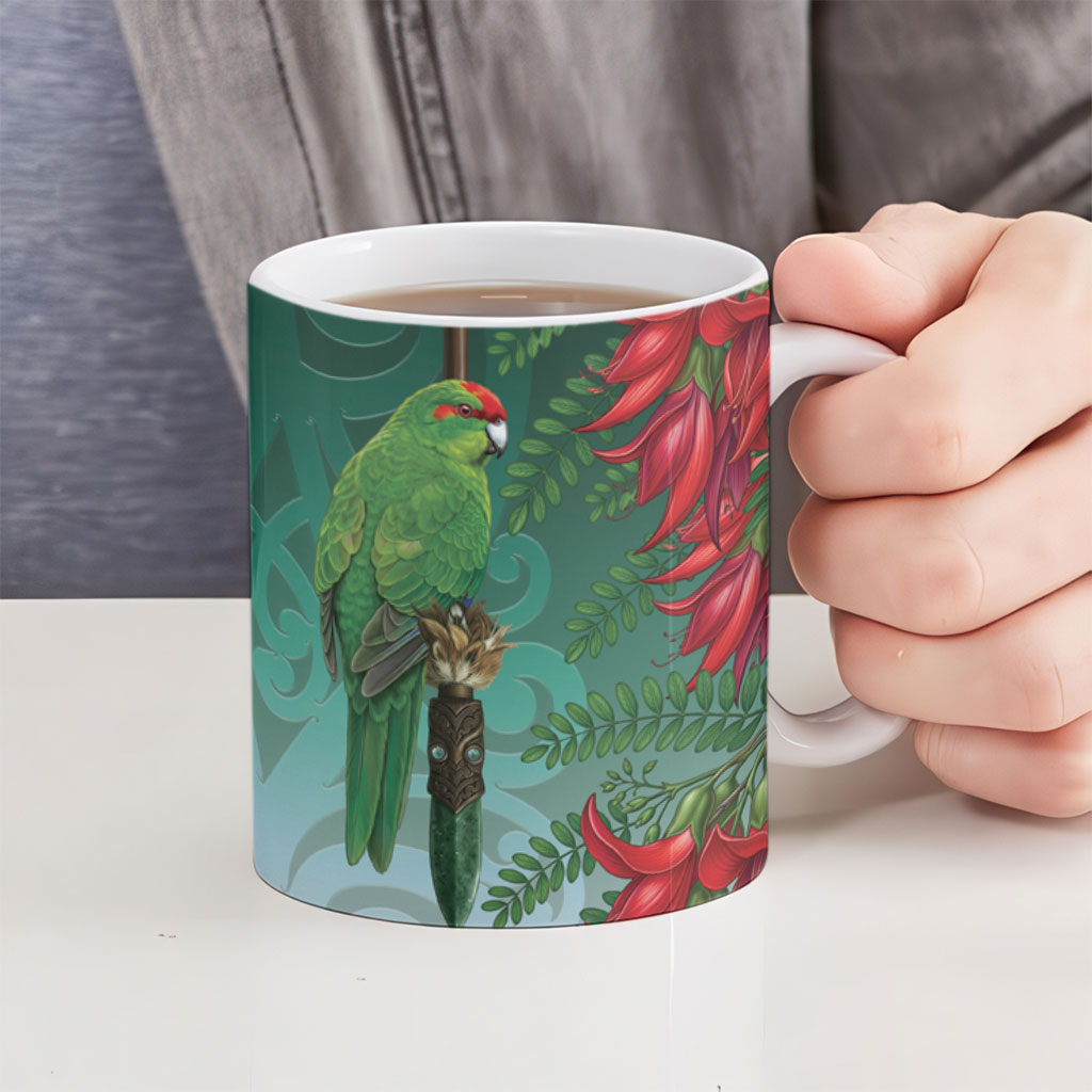 New Zealand Parakeet Bird Ceramic Mug With Kakabeak Flowers LT05 - Polynesian Pride