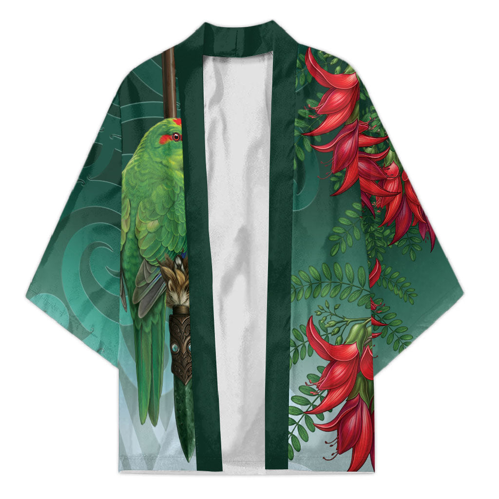 New Zealand Parakeet Bird Kimono With Kakabeak Flowers