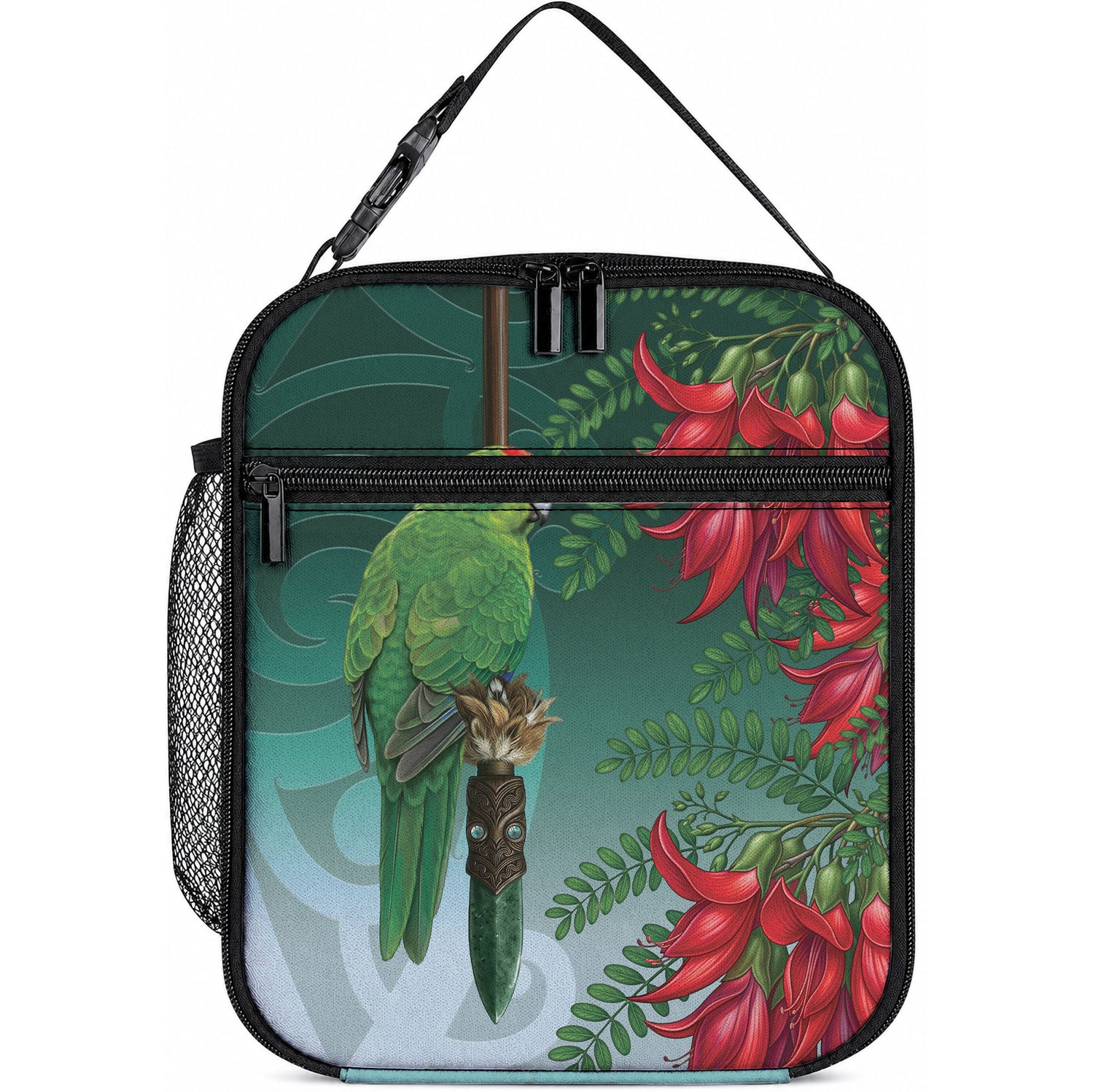 New Zealand Parakeet Bird Lunch Bag With Kakabeak Flowers