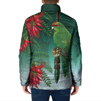 New Zealand Parakeet Bird Padded Jacket With Kakabeak Flowers LT05 - Polynesian Pride