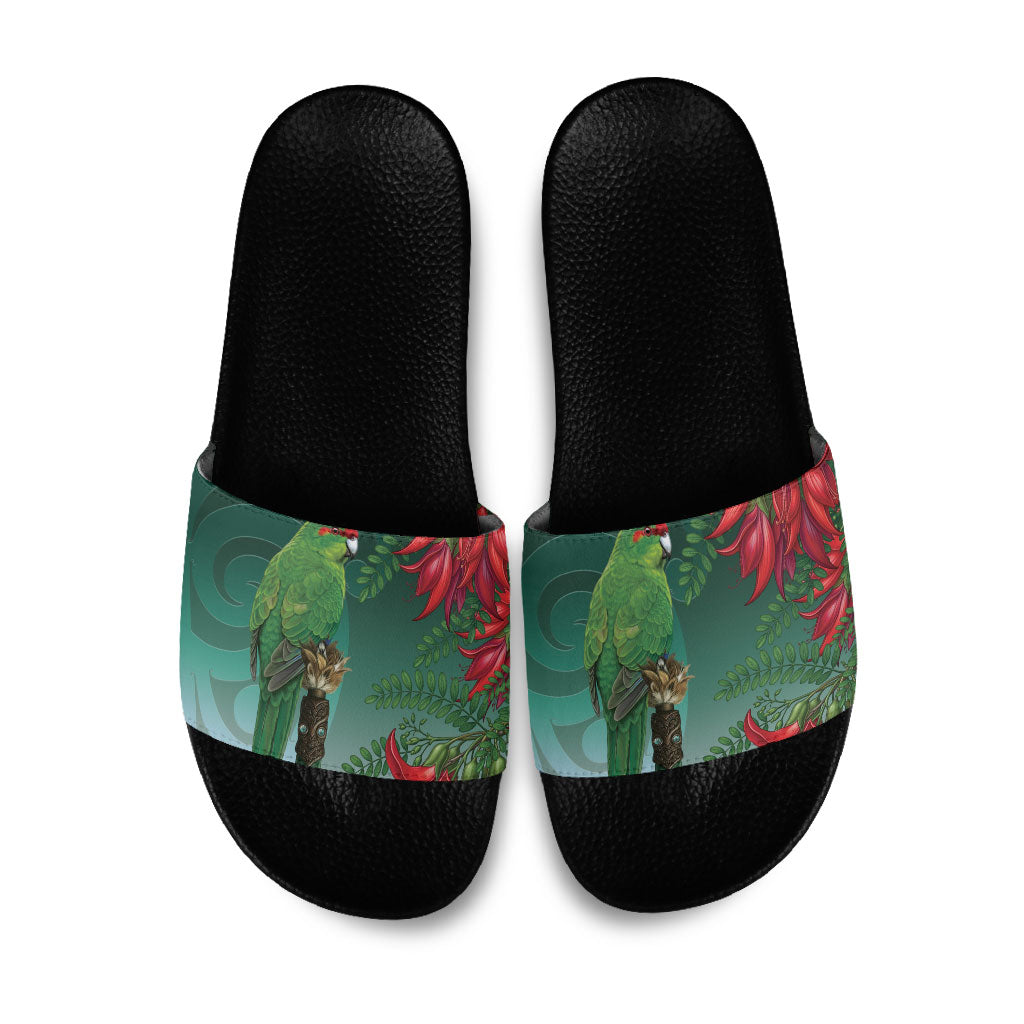 New Zealand Parakeet Bird Slide Sandals With Kakabeak Flowers