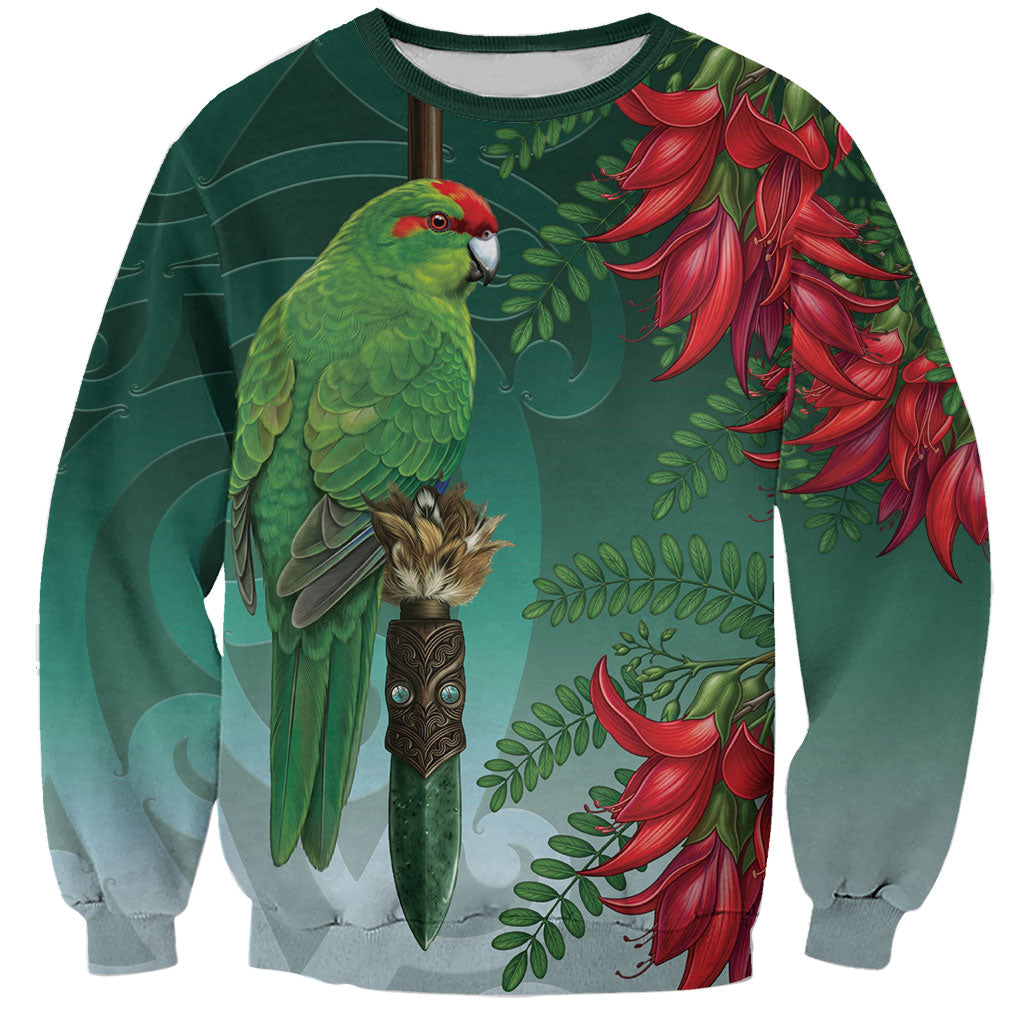 New Zealand Parakeet Bird Sweatshirt With Kakabeak Flowers LT05 Unisex Teal - Polynesian Pride