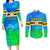 Personalised Solomon Islands Choiseul Province Day Couples Matching Long Sleeve Bodycon Dress and Long Sleeve Button Shirt Sea Turtle Tribal Pattern LT05 Blue - Polynesian Pride