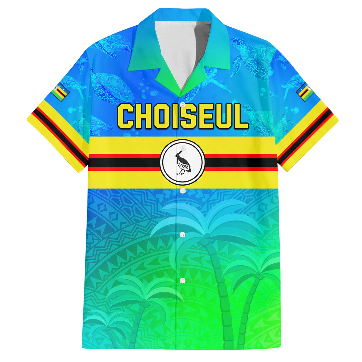 Personalised Solomon Islands Choiseul Province Day Family Matching Puletasi Dress and Hawaiian Shirt Sea Turtle Tribal Pattern LT05 Dad's Shirt - Short Sleeve Blue - Polynesian Pride