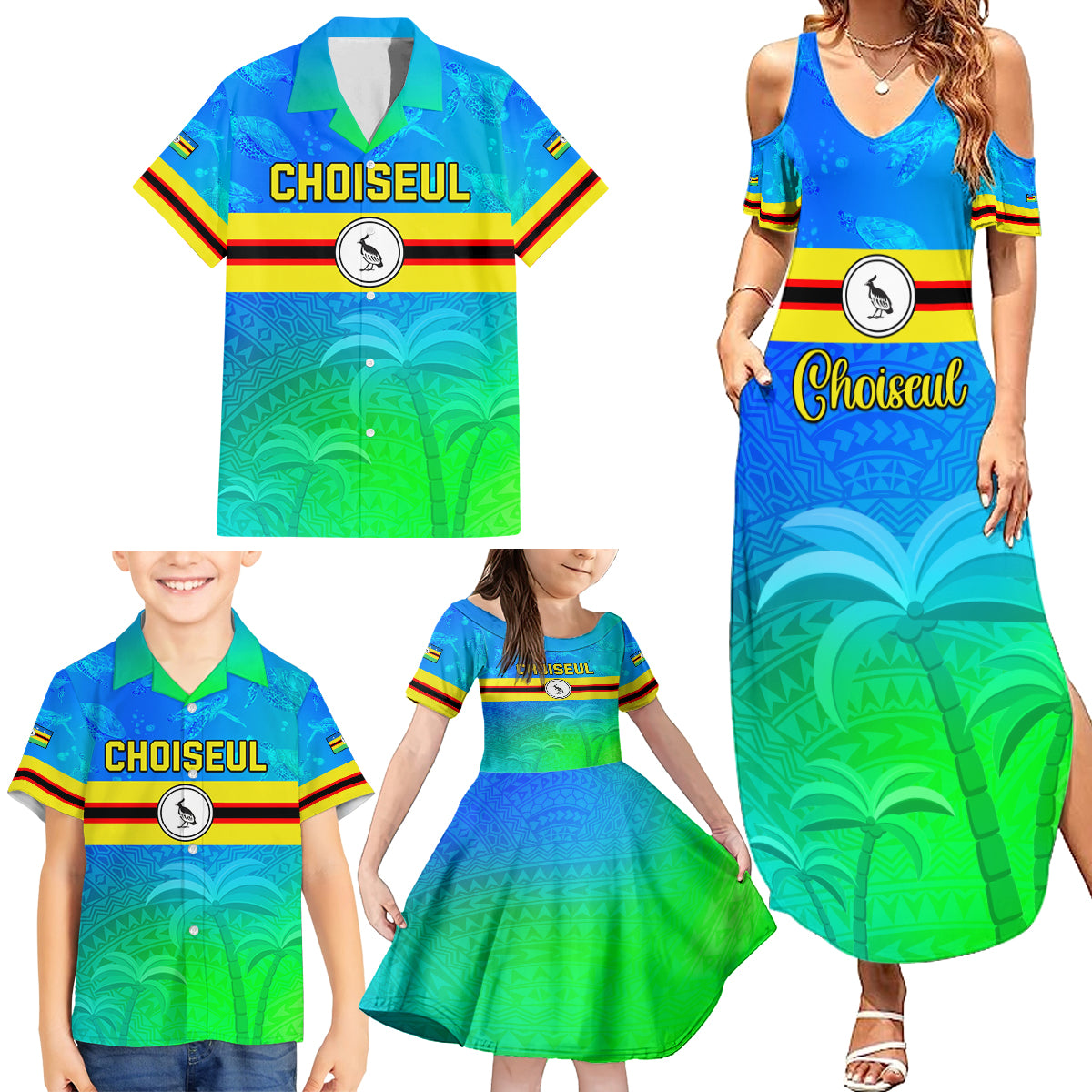 Personalised Solomon Islands Choiseul Province Day Family Matching Summer Maxi Dress and Hawaiian Shirt Sea Turtle Tribal Pattern LT05 - Polynesian Pride