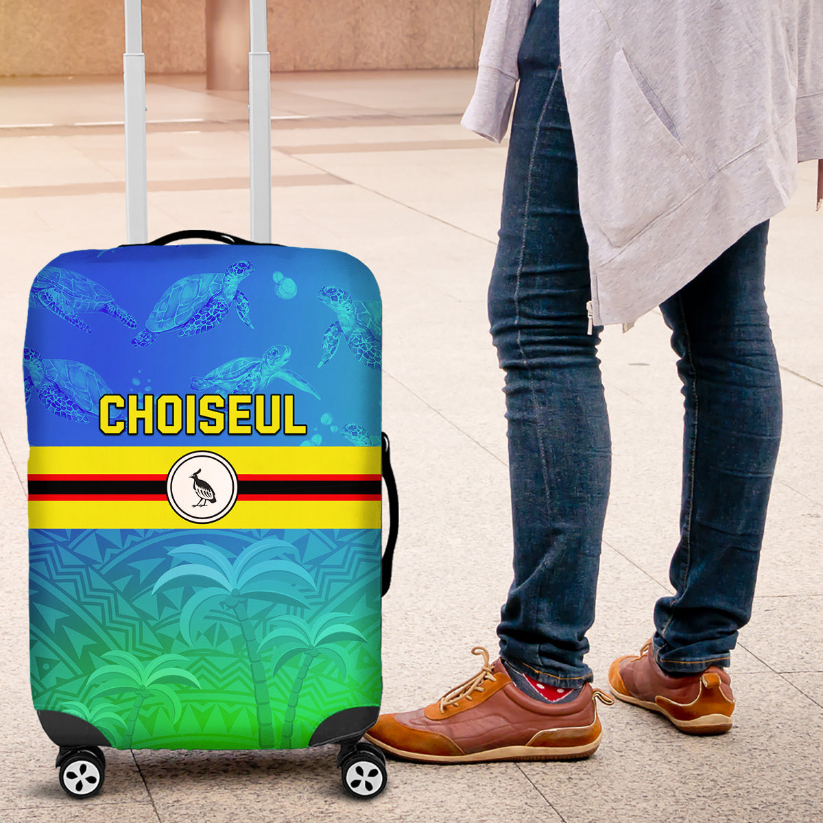 Solomon Islands Choiseul Province Day Luggage Cover Sea Turtle Tribal Pattern LT05 Blue - Polynesian Pride