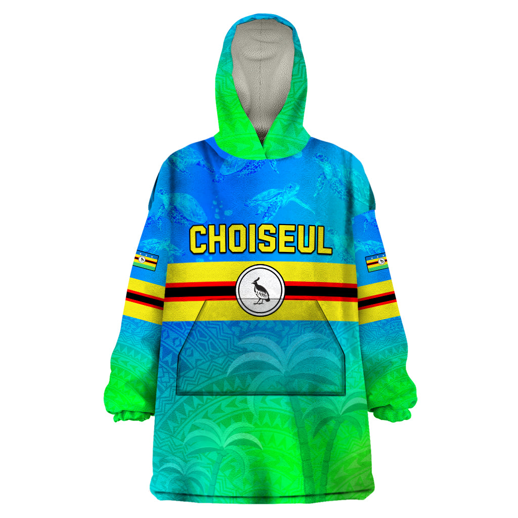 Personalised Solomon Islands Choiseul Province Day Wearable Blanket Hoodie Sea Turtle Tribal Pattern LT05 One Size Blue - Polynesian Pride