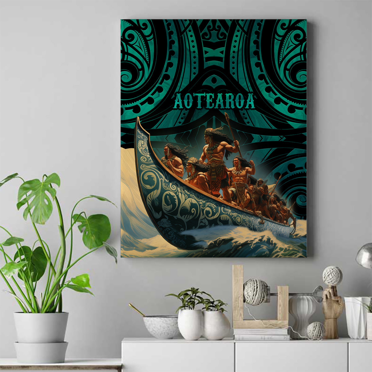 New Zealand Tamaki Herenga Waka Festival Canvas Wall Art Maori Pattern LT05 Dark Turquoise - Polynesian Pride