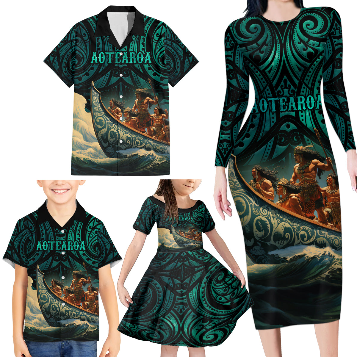 Personalised New Zealand Tamaki Herenga Waka Festival Family Matching Long Sleeve Bodycon Dress and Hawaiian Shirt Maori Pattern LT05 - Polynesian Pride