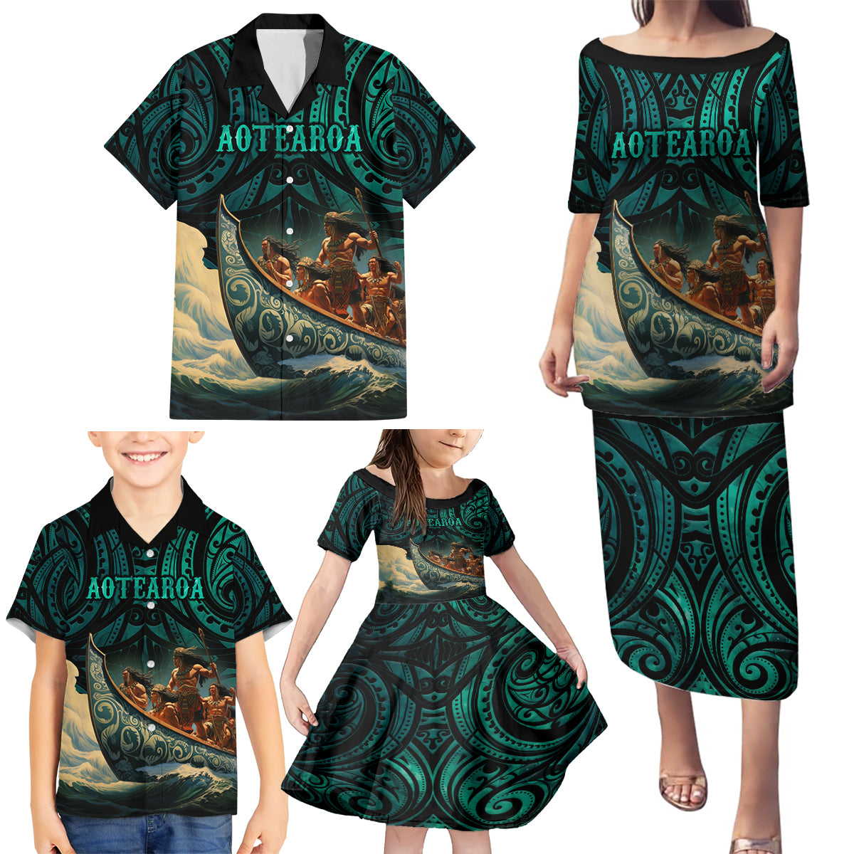 Personalised New Zealand Tamaki Herenga Waka Festival Family Matching Puletasi Dress and Hawaiian Shirt Maori Pattern LT05 - Polynesian Pride