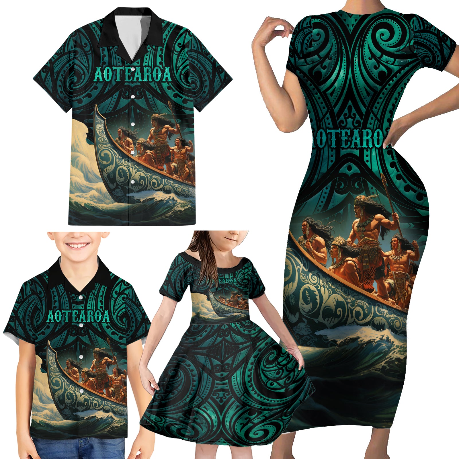 Personalised New Zealand Tamaki Herenga Waka Festival Family Matching Short Sleeve Bodycon Dress and Hawaiian Shirt Maori Pattern LT05 - Polynesian Pride