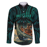Personalised New Zealand Tamaki Herenga Waka Festival Family Matching Tank Maxi Dress and Hawaiian Shirt Maori Pattern LT05 Dad's Shirt - Long Sleeve Dark Turquoise - Polynesian Pride