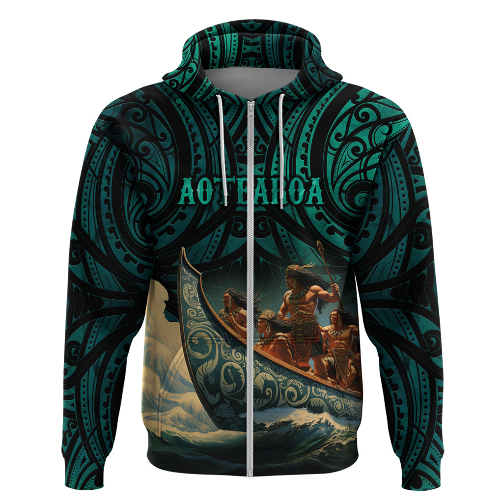 Personalised New Zealand Tamaki Herenga Waka Festival Hoodie Maori Pattern LT05 Zip Hoodie Dark Turquoise - Polynesian Pride