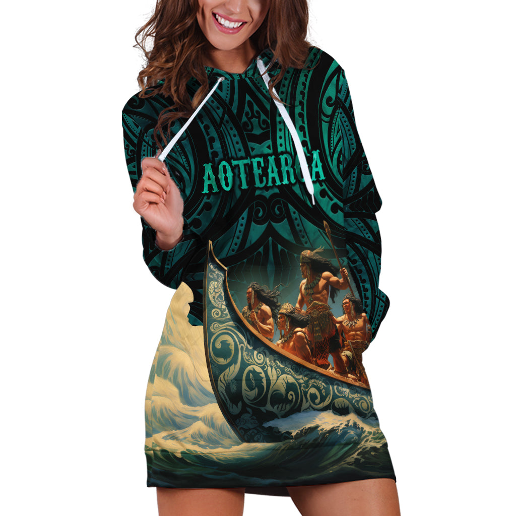 Personalised New Zealand Tamaki Herenga Waka Festival Hoodie Dress Maori Pattern LT05 Dark Turquoise - Polynesian Pride