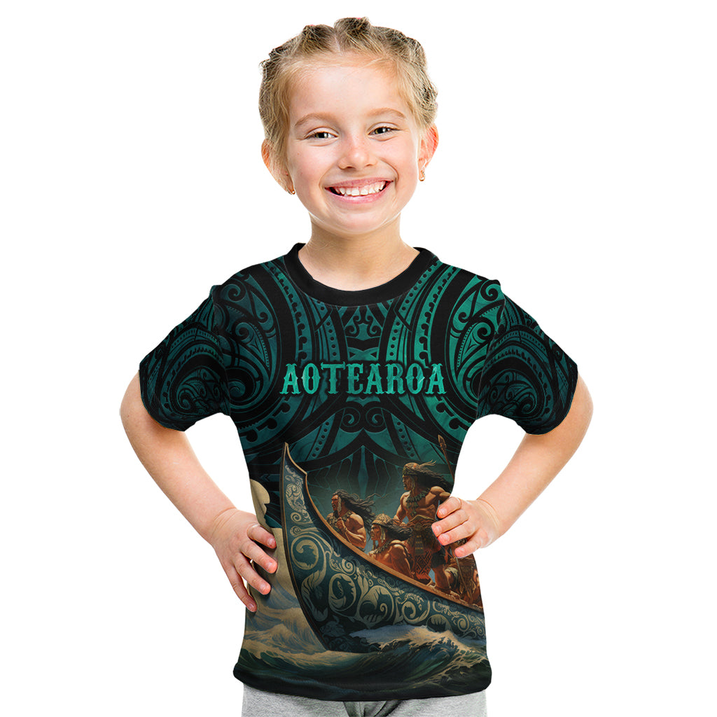 Personalised New Zealand Tamaki Herenga Waka Festival Kid T Shirt Maori Pattern LT05 Dark Turquoise - Polynesian Pride