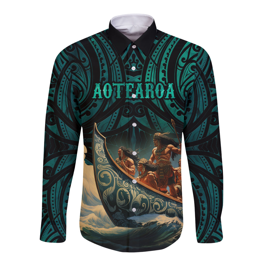 Personalised New Zealand Tamaki Herenga Waka Festival Long Sleeve Button Shirt Maori Pattern LT05 Unisex Dark Turquoise - Polynesian Pride