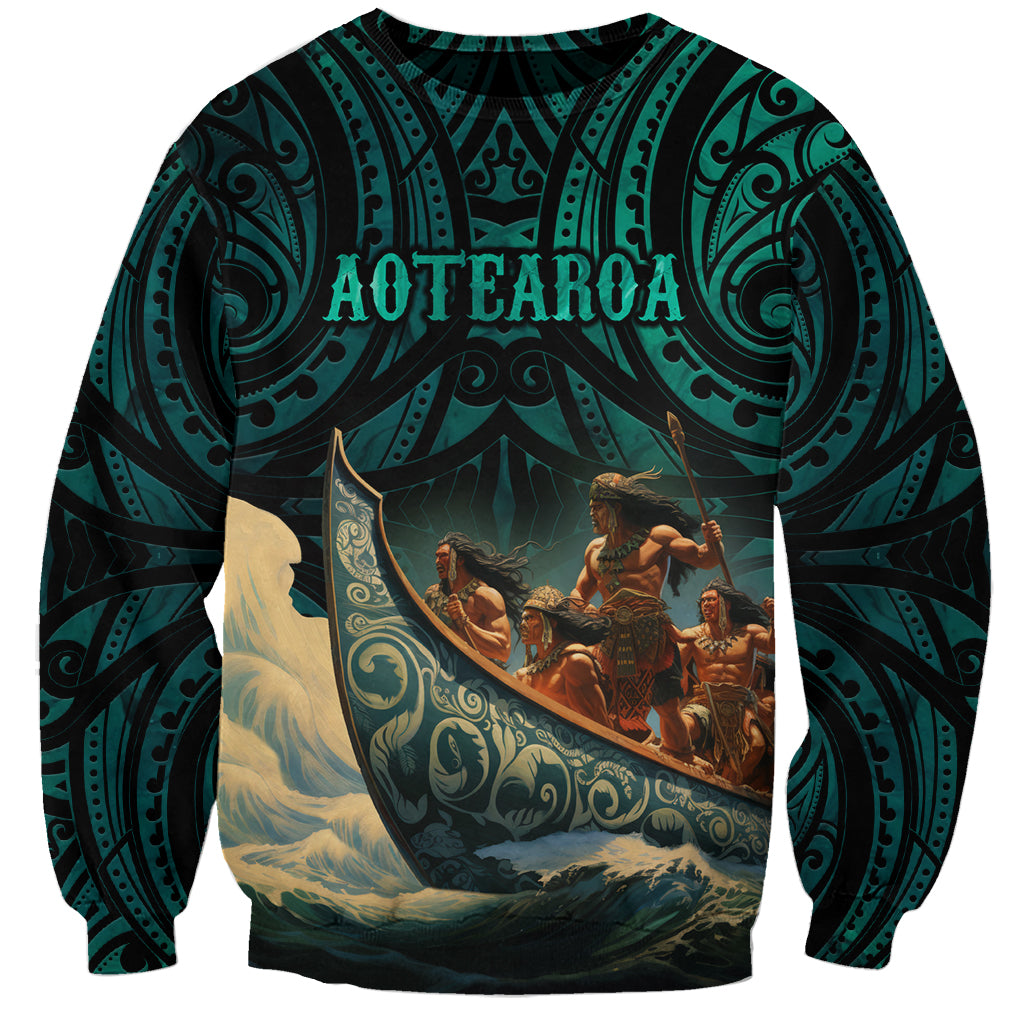 Personalised New Zealand Tamaki Herenga Waka Festival Sweatshirt Maori Pattern LT05 Unisex Dark Turquoise - Polynesian Pride