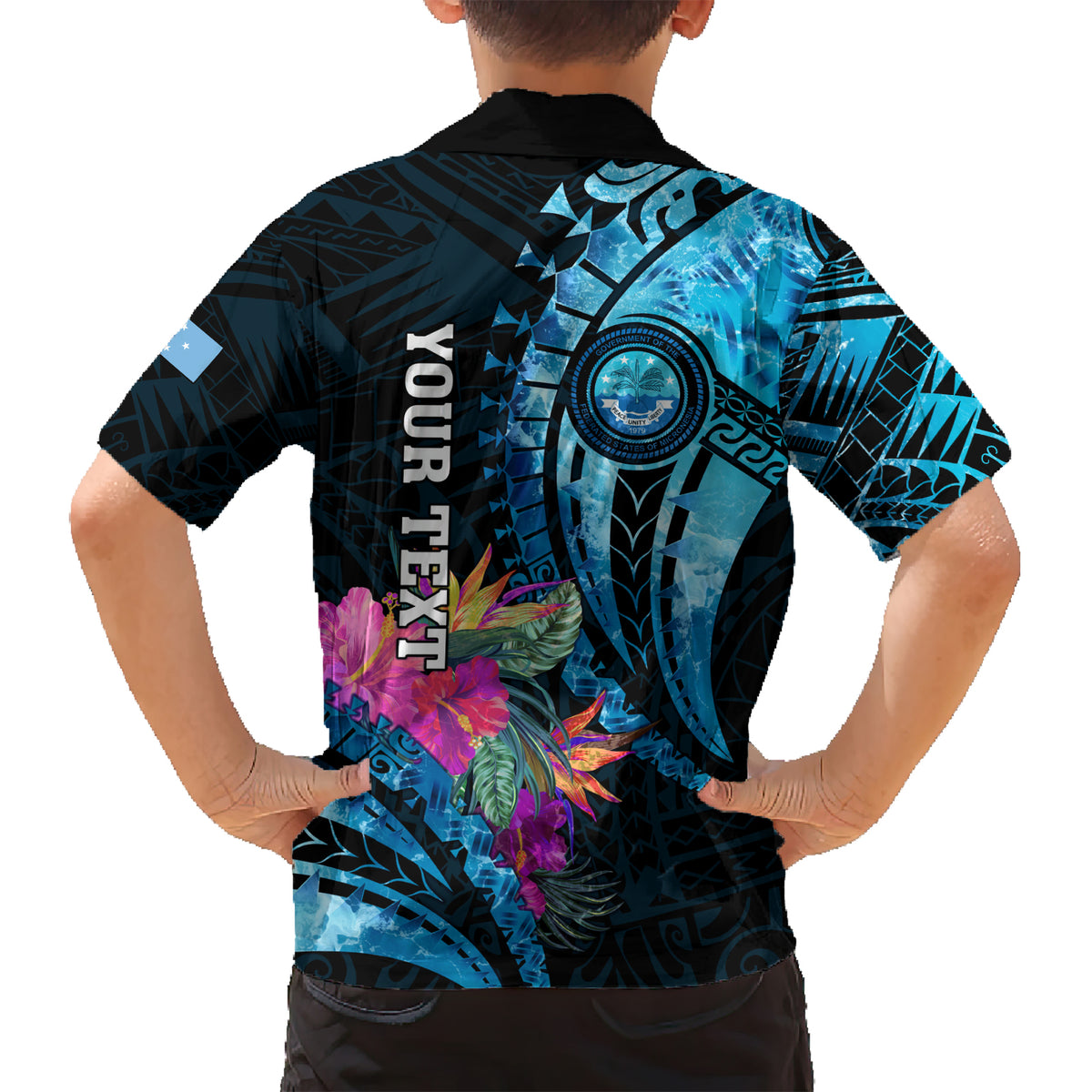 Personalised FSM Culture Day Kid Hawaiian Shirt Tropical Flowers Tribal Pattern LT05 - Polynesian Pride