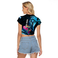 Personalised FSM Culture Day Raglan Cropped T Shirt Tropical Flowers Tribal Pattern LT05 - Polynesian Pride