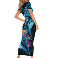 Personalised FSM Culture Day Short Sleeve Bodycon Dress Tropical Flowers Tribal Pattern LT05 - Polynesian Pride