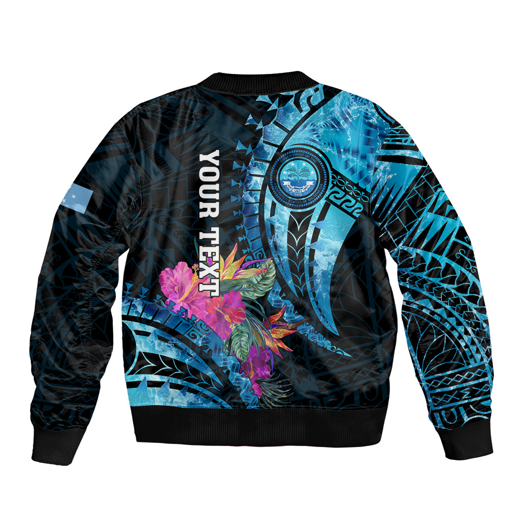 Personalised FSM Culture Day Sleeve Zip Bomber Jacket Tropical Flowers Tribal Pattern LT05 - Polynesian Pride