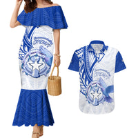 Personalised Northern Mariana Islands Commonwealth Day Couples Matching Mermaid Dress and Hawaiian Shirt Simple Style LT05 Blue - Polynesian Pride