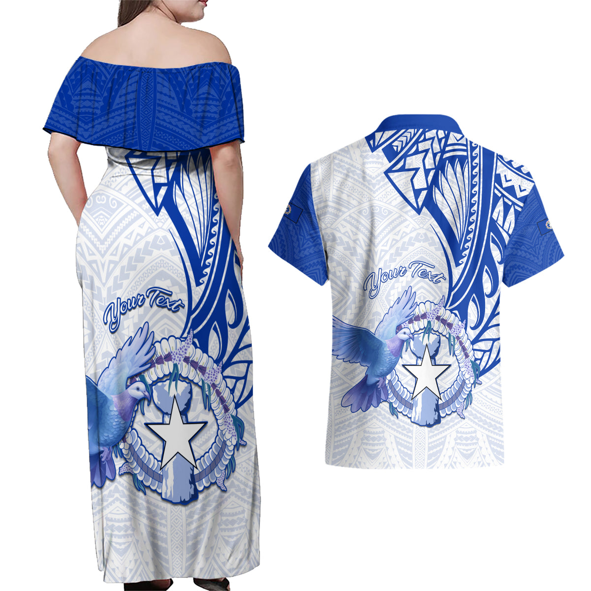 Personalised Northern Mariana Islands Commonwealth Day Couples Matching Off Shoulder Maxi Dress and Hawaiian Shirt Simple Style LT05 - Polynesian Pride