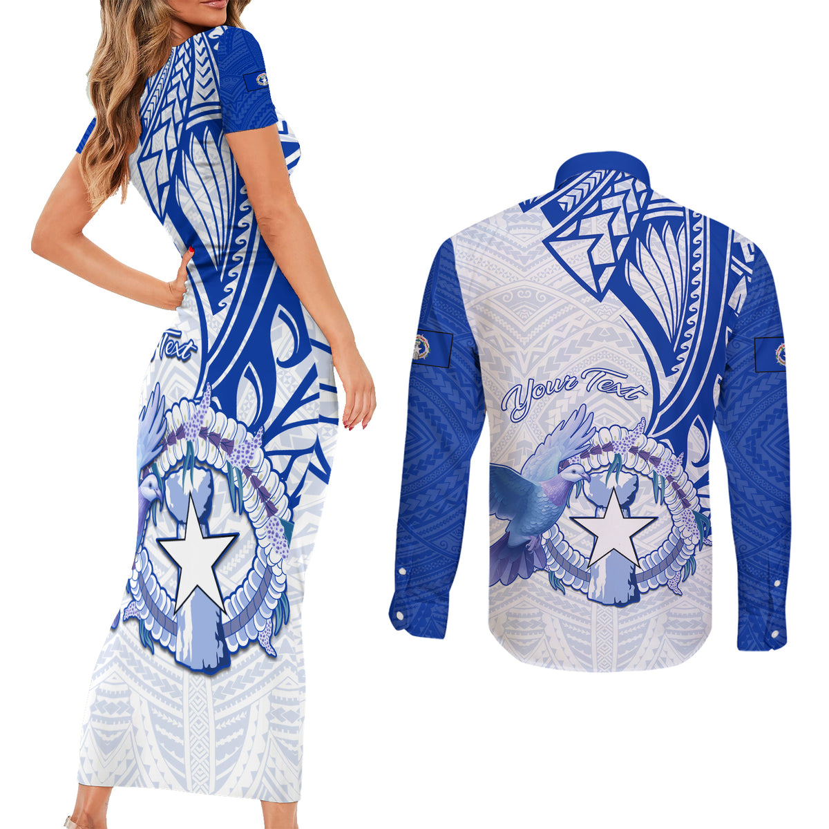 Personalised Northern Mariana Islands Commonwealth Day Couples Matching Short Sleeve Bodycon Dress and Long Sleeve Button Shirt Simple Style LT05 - Polynesian Pride