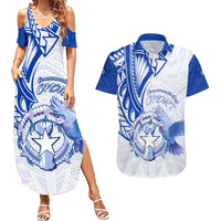Personalised Northern Mariana Islands Commonwealth Day Couples Matching Summer Maxi Dress and Hawaiian Shirt Simple Style LT05 Blue - Polynesian Pride