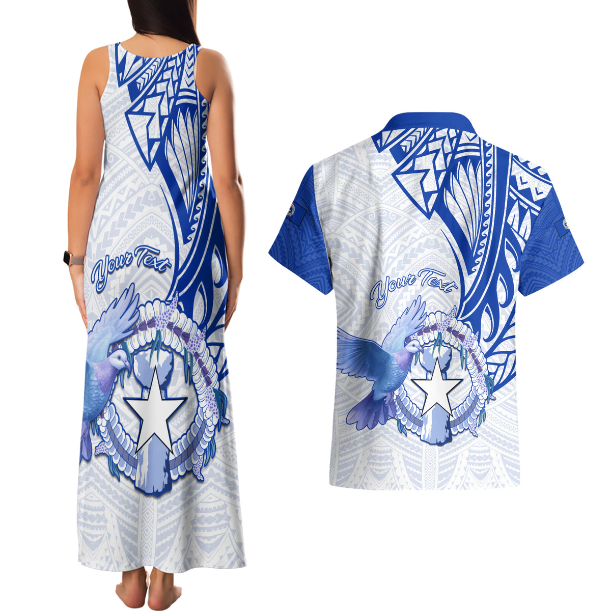 Personalised Northern Mariana Islands Commonwealth Day Couples Matching Tank Maxi Dress and Hawaiian Shirt Simple Style LT05 - Polynesian Pride