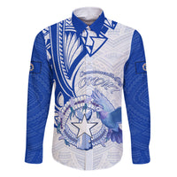 Personalised Northern Mariana Islands Commonwealth Day Family Matching Off Shoulder Long Sleeve Dress and Hawaiian Shirt Simple Style LT05 Dad's Shirt - Long Sleeve Blue - Polynesian Pride