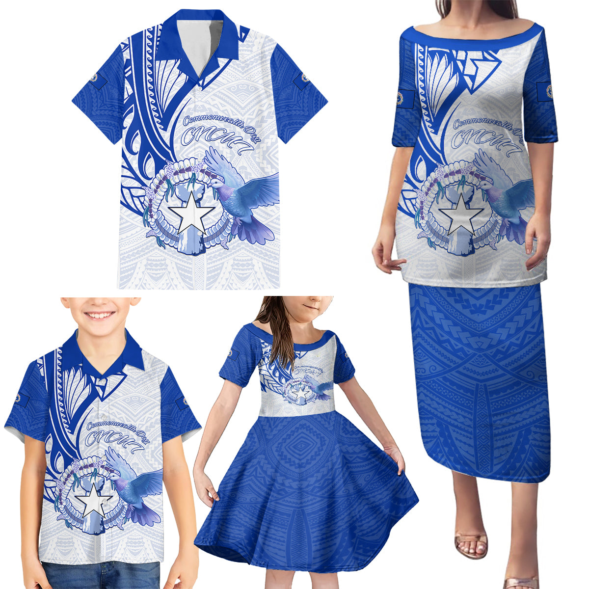 Personalised Northern Mariana Islands Commonwealth Day Family Matching Puletasi and Hawaiian Shirt Simple Style LT05 - Polynesian Pride