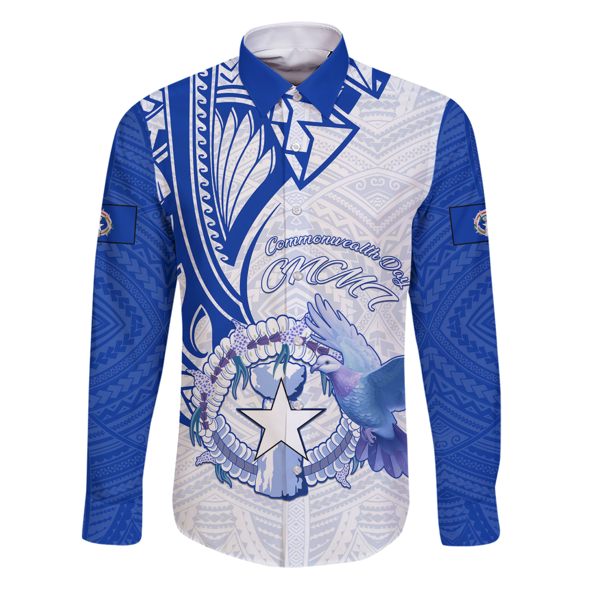 Personalised Northern Mariana Islands Commonwealth Day Family Matching Short Sleeve Bodycon Dress and Hawaiian Shirt Simple Style LT05 Dad's Shirt - Long Sleeve Blue - Polynesian Pride