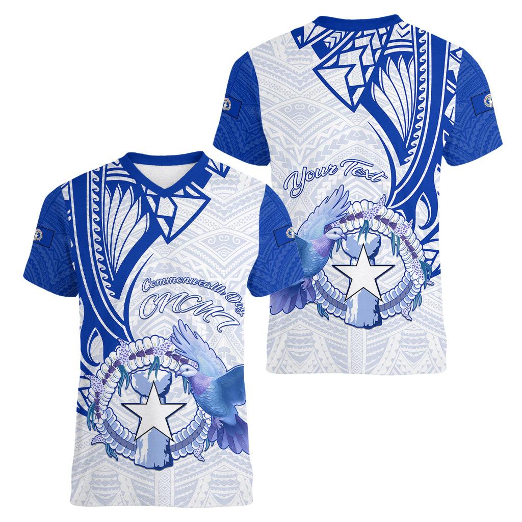 Personalised Northern Mariana Islands Commonwealth Day Women V Neck T Shirt Simple Style LT05 - Polynesian Pride