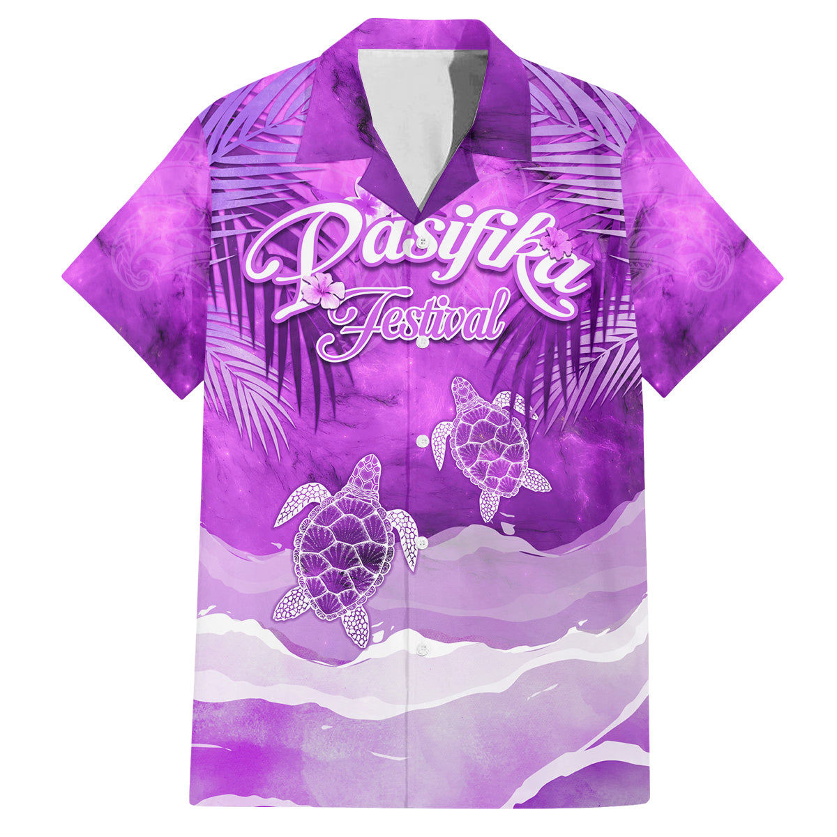 Personalised Pasifika Festival Family Matching Off Shoulder Maxi Dress and Hawaiian Shirt Violet Tropical Turtle LT05 Dad's Shirt - Short Sleeve Violet - Polynesian Pride