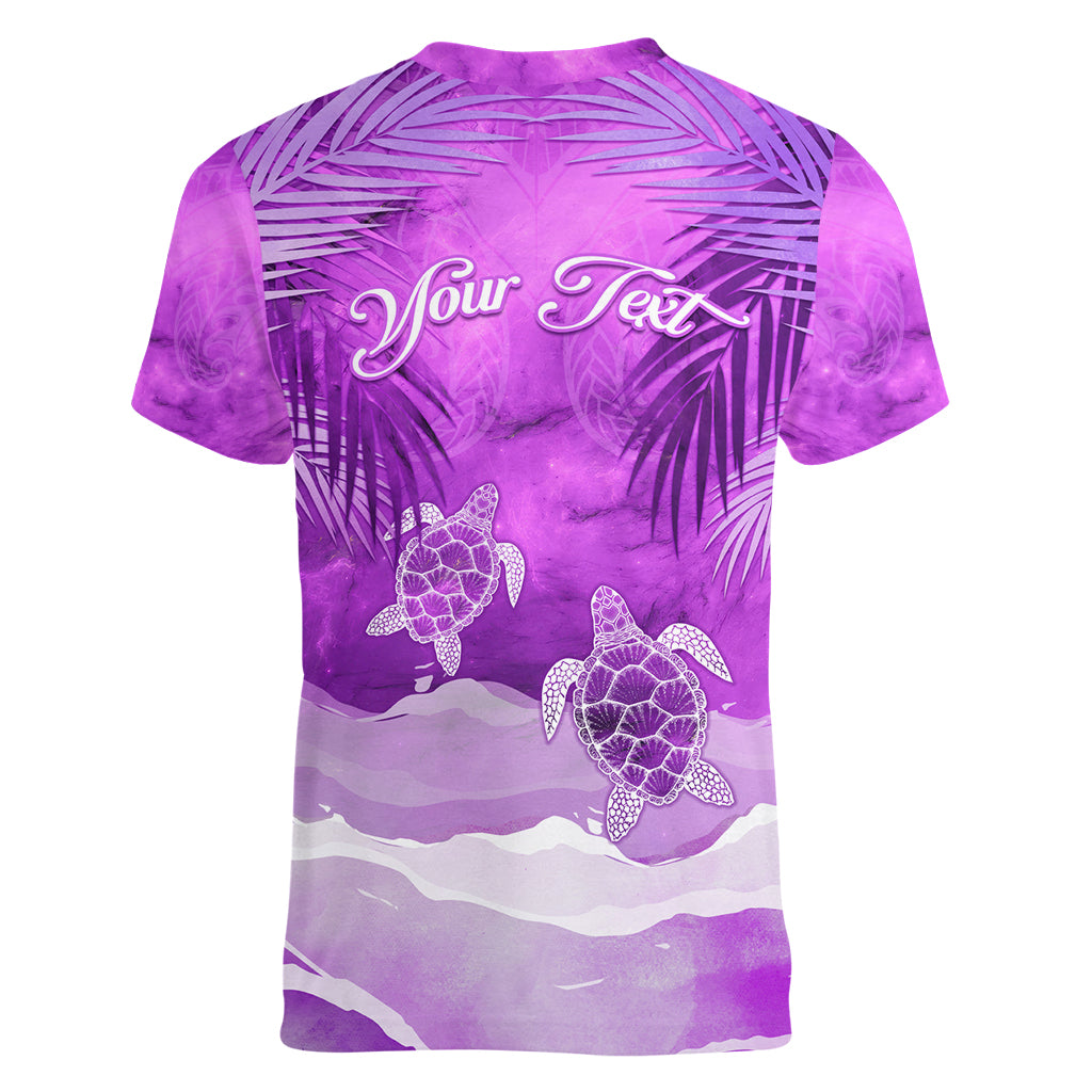 Personalised Pasifika Festival Women V Neck T Shirt Violet Tropical Turtle LT05 - Polynesian Pride