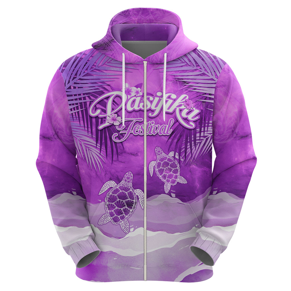 Personalised Pasifika Festival Zip Hoodie Violet Tropical Turtle LT05 - Polynesian Pride