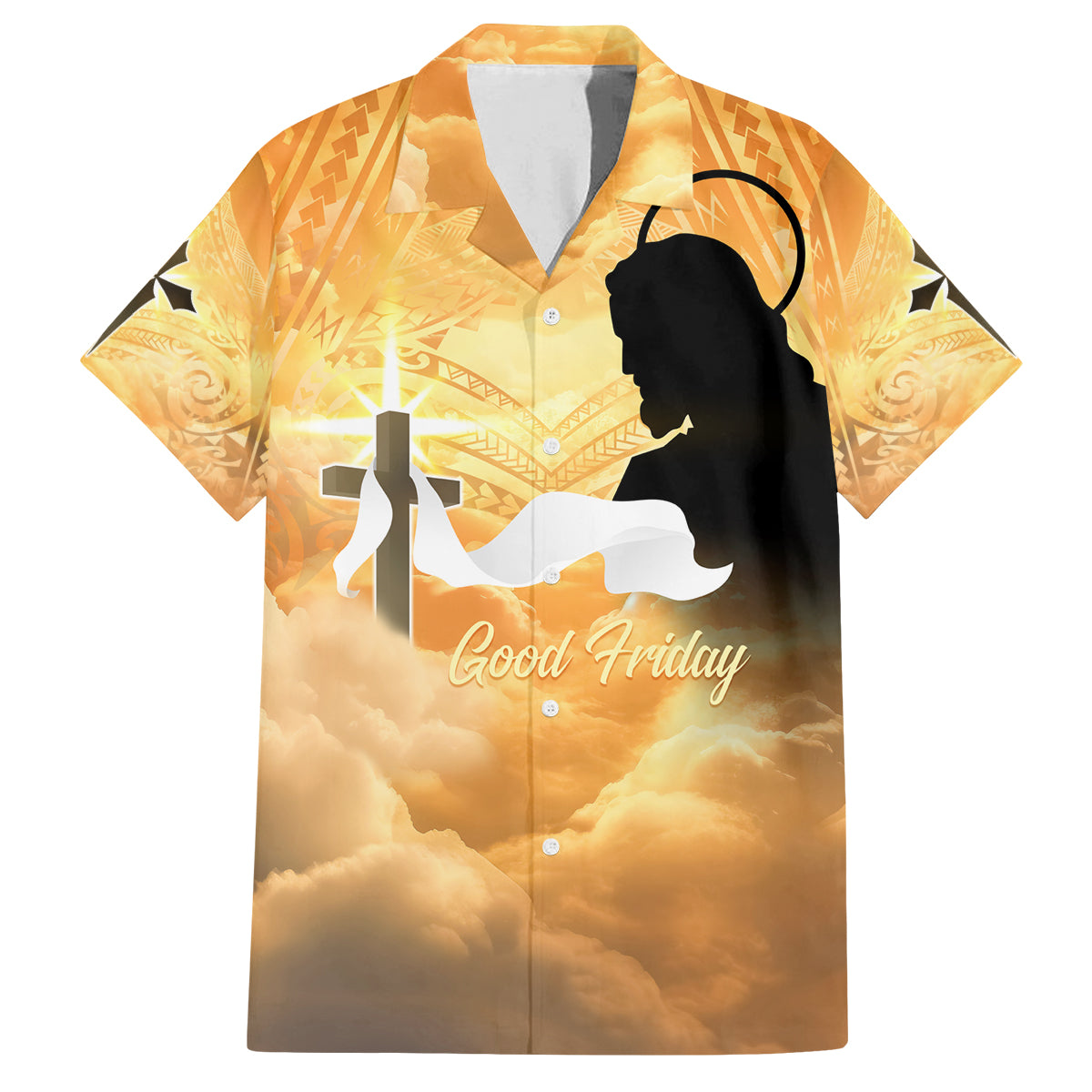 Happy Good Friday Family Matching Puletasi and Hawaiian Shirt God Will Bless You LT05 Dad's Shirt - Short Sleeve Gold - Polynesian Pride
