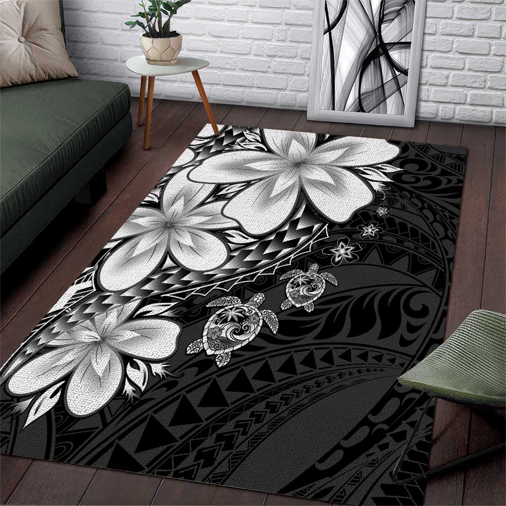 Polynesia Romantic Valentine Area Rug Sea Turtle Couple With Black Plumeria LT05 Black - Polynesian Pride