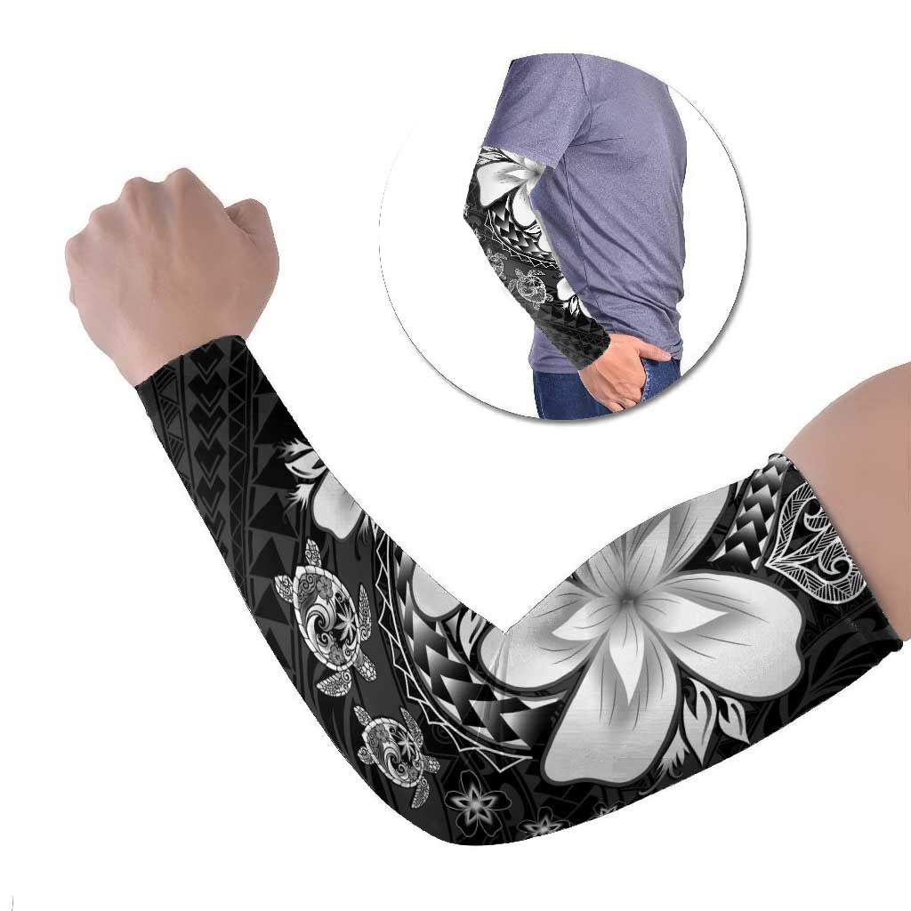 Polynesia Romantic Valentine Arm Sleeves Sea Turtle Couple With Black Plumeria LT05 Set of 2 Black - Polynesian Pride