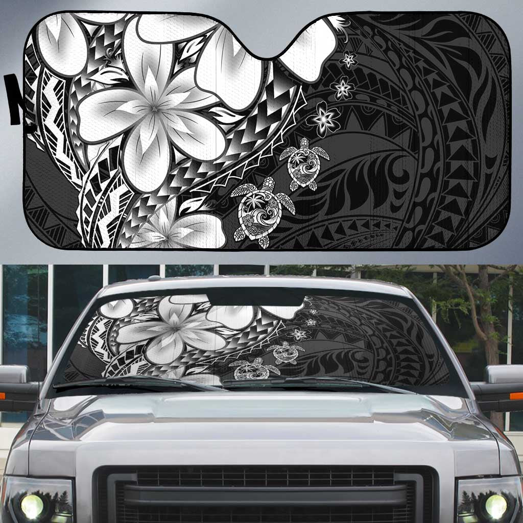 Polynesia Romantic Valentine Auto Sun Shade Sea Turtle Couple With Black Plumeria