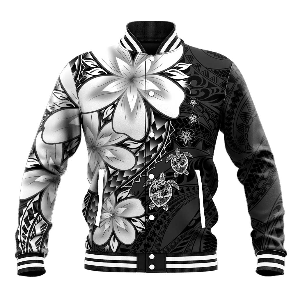 Polynesia Romantic Valentine Baseball Jacket Sea Turtle Couple With Black Plumeria LT05 Unisex Black - Polynesian Pride