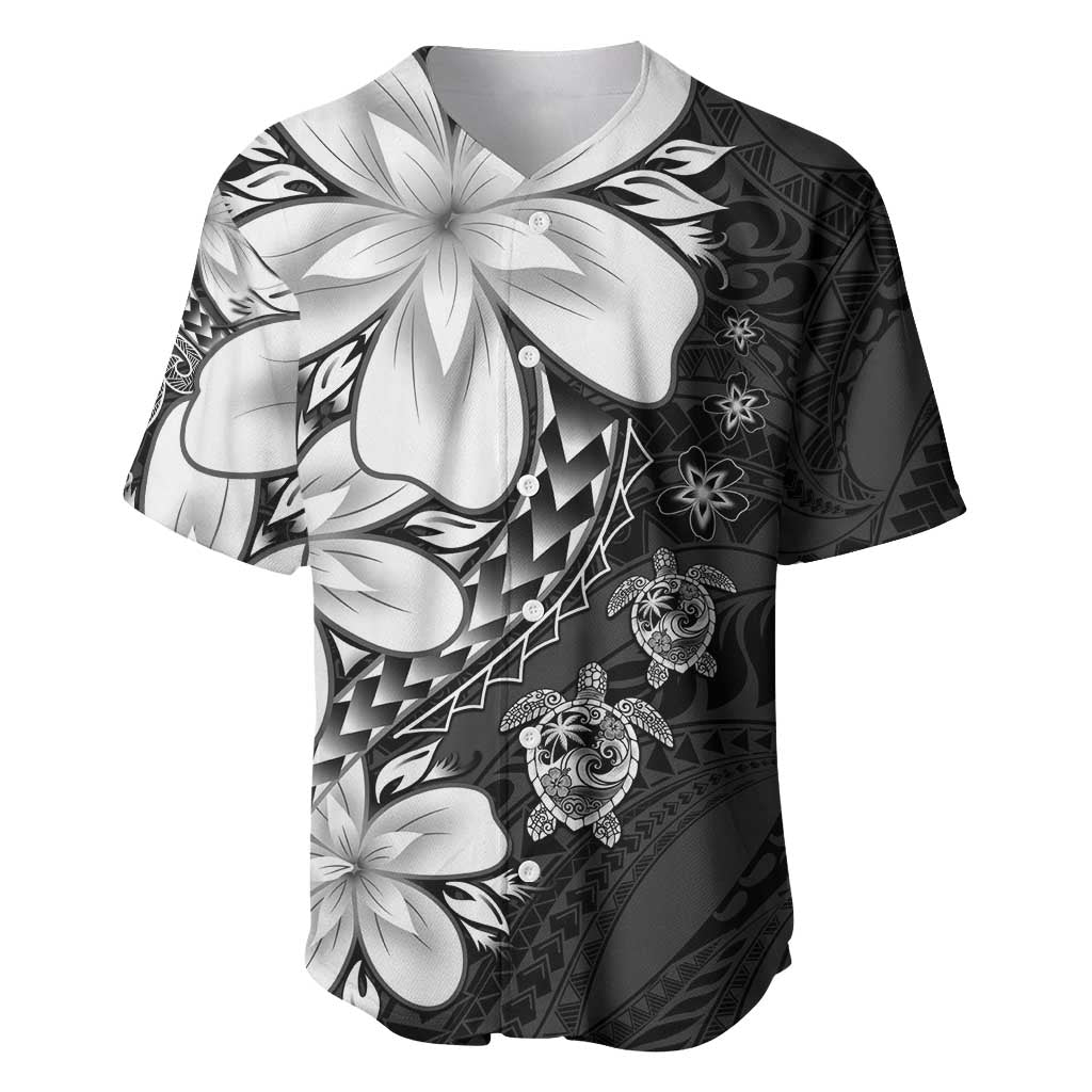 Polynesia Romantic Valentine Baseball Jersey Sea Turtle Couple With Black Plumeria LT05 Black - Polynesian Pride