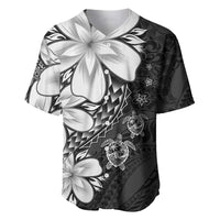 Polynesia Romantic Valentine Baseball Jersey Sea Turtle Couple With Black Plumeria LT05 Black - Polynesian Pride