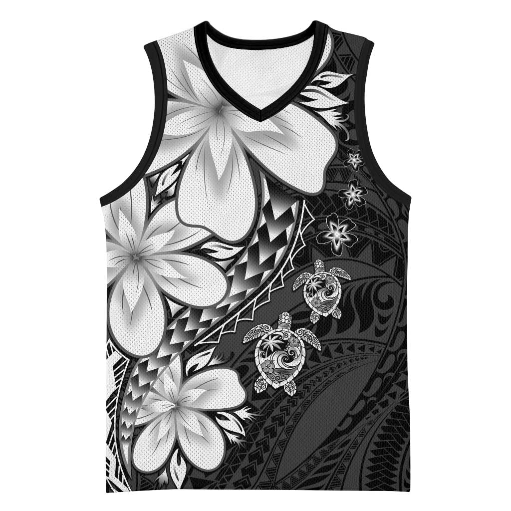 Polynesia Romantic Valentine Basketball Jersey Sea Turtle Couple With Black Plumeria LT05 Unisex Black - Polynesian Pride