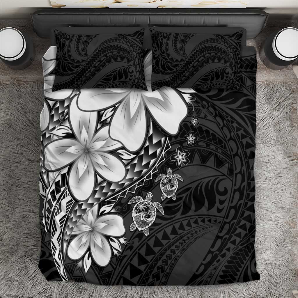 Polynesia Romantic Valentine Bedding Set Sea Turtle Couple With Black Plumeria LT05 Black - Polynesian Pride